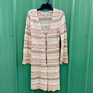 Women’s Juniors Pointelle Duster Cardigan Sweater Size S